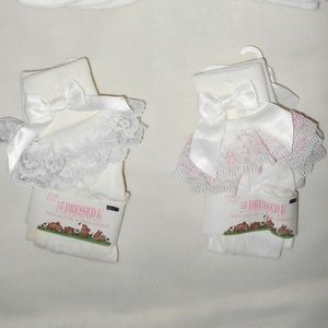 Vintage Rare 2 Pairs Fancy Dressy Bow White Pink Lace Socks